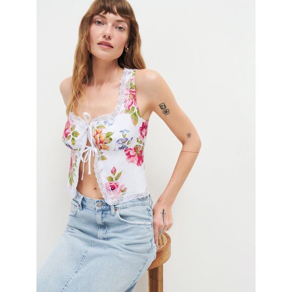 Reformation Rosalie Linen Tank Top Giverny Floral - 6 - Picture 1 of 7